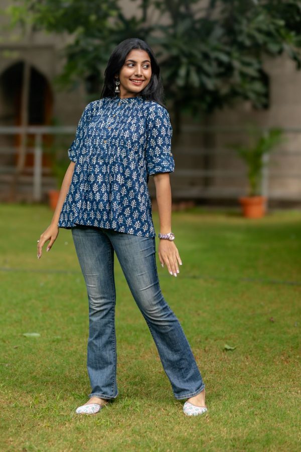 Polished Pleat Top - Indigo, S